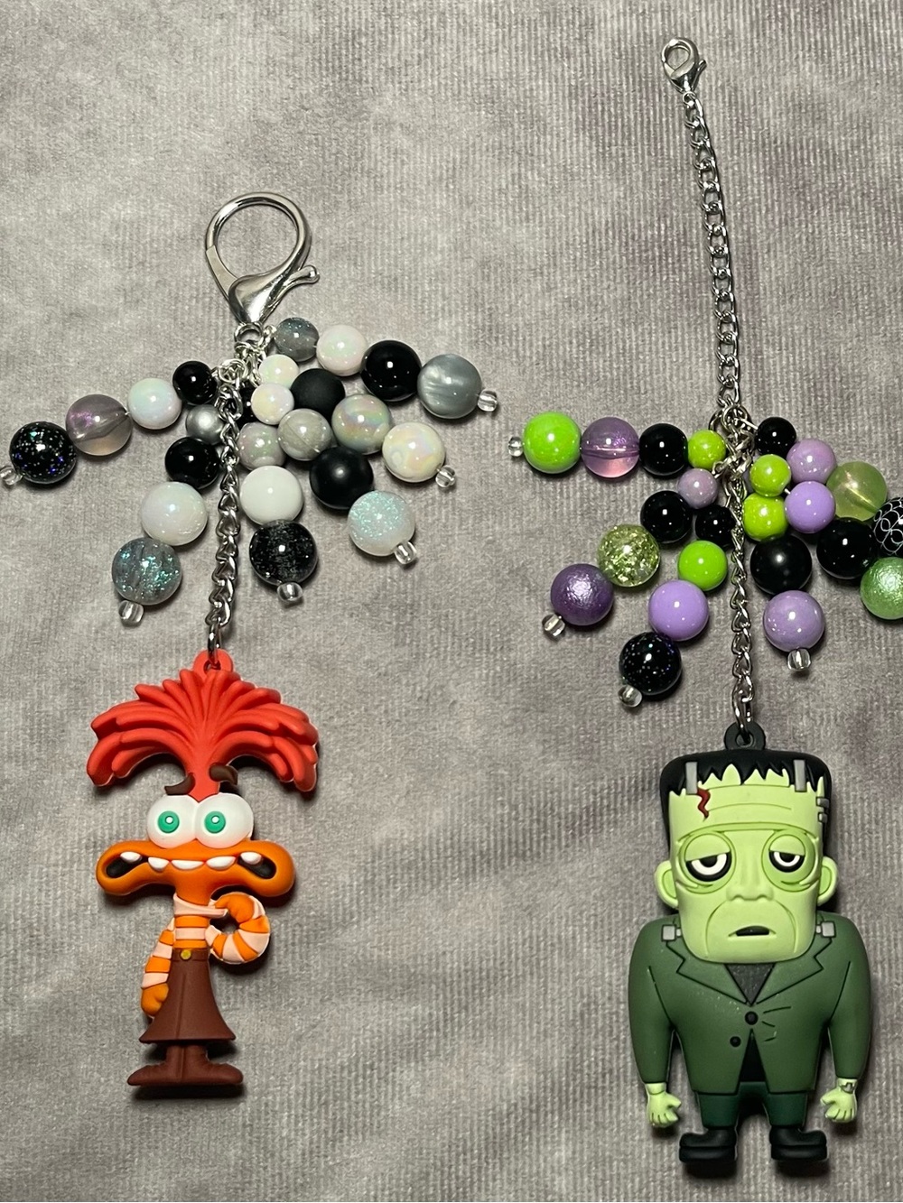 Set of 2 custom purse bag charms - Anxiety & Frankenstein